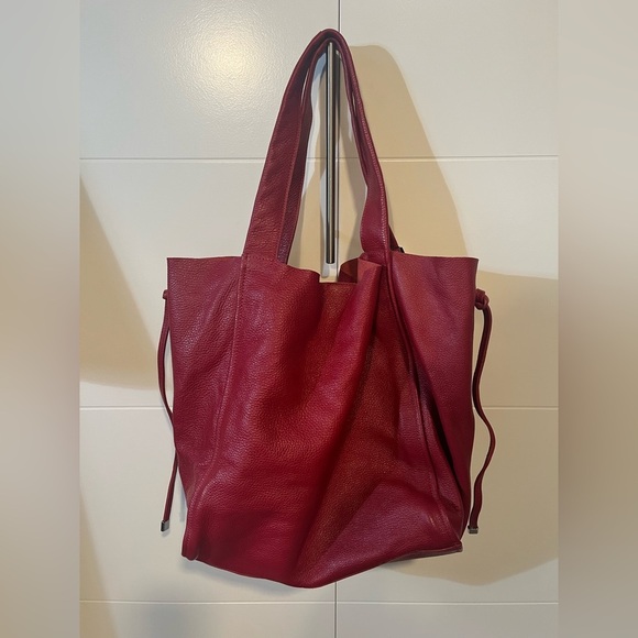 NWT Zara Red Leather Shopper Tote Bag - Picture 3 of 17